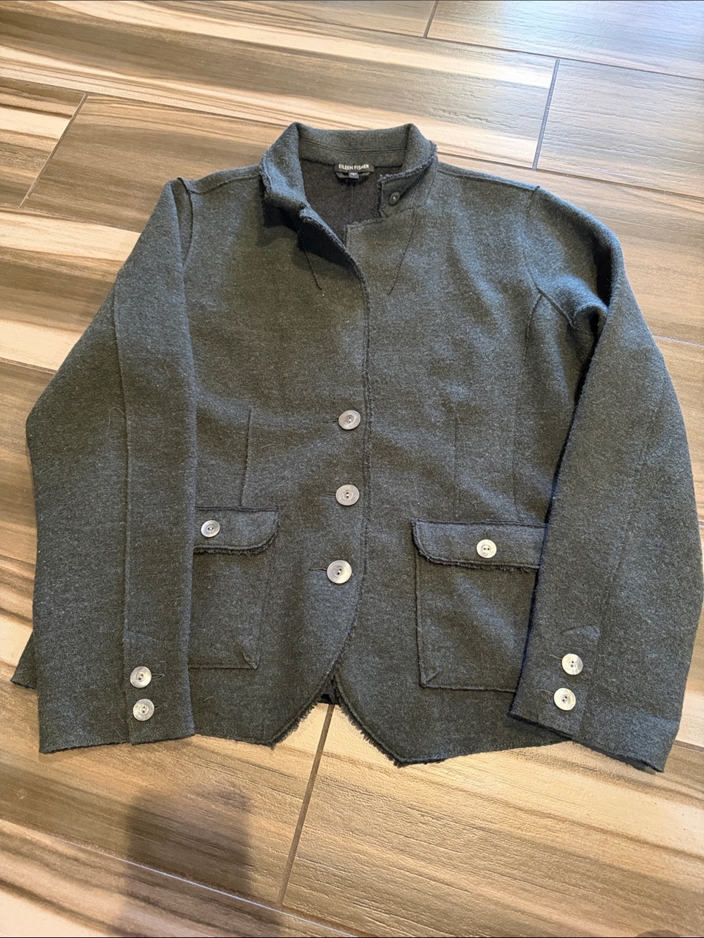 Eileen Fisher Charcoal Gray Wool Blend Button Front Jacket